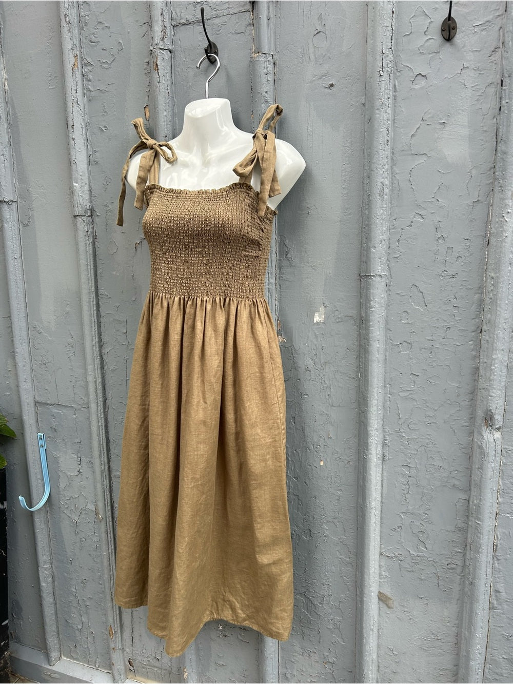 Wilfred Khaki Golden Hour Smocked Dress, size Large