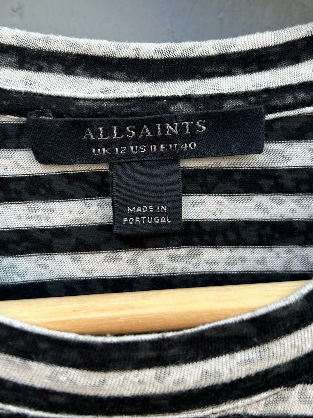 Allsaints black and white striped Anna tee, size 8