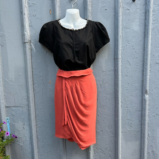 FENDI Orange Ruffle Front Silk Skirt, size 44