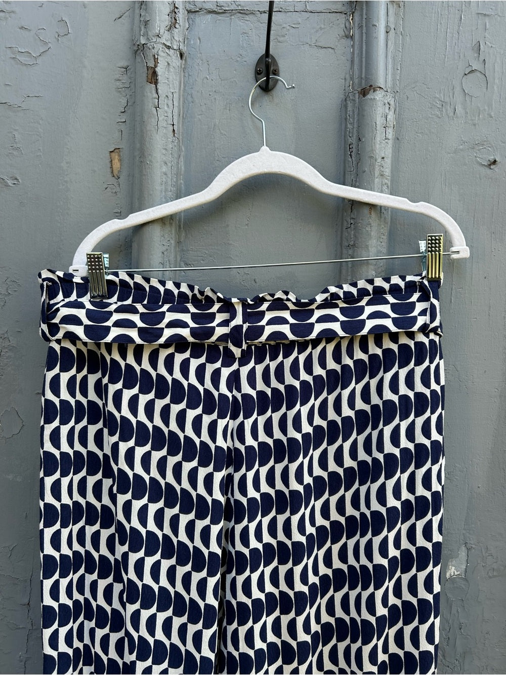 Olsen Blue & White Geometric Anna Pant, Size 16