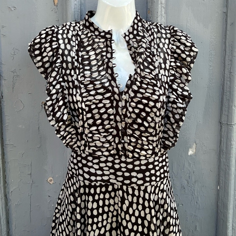 Club Monaco Saffra Printed Ruffle Dress, size 0