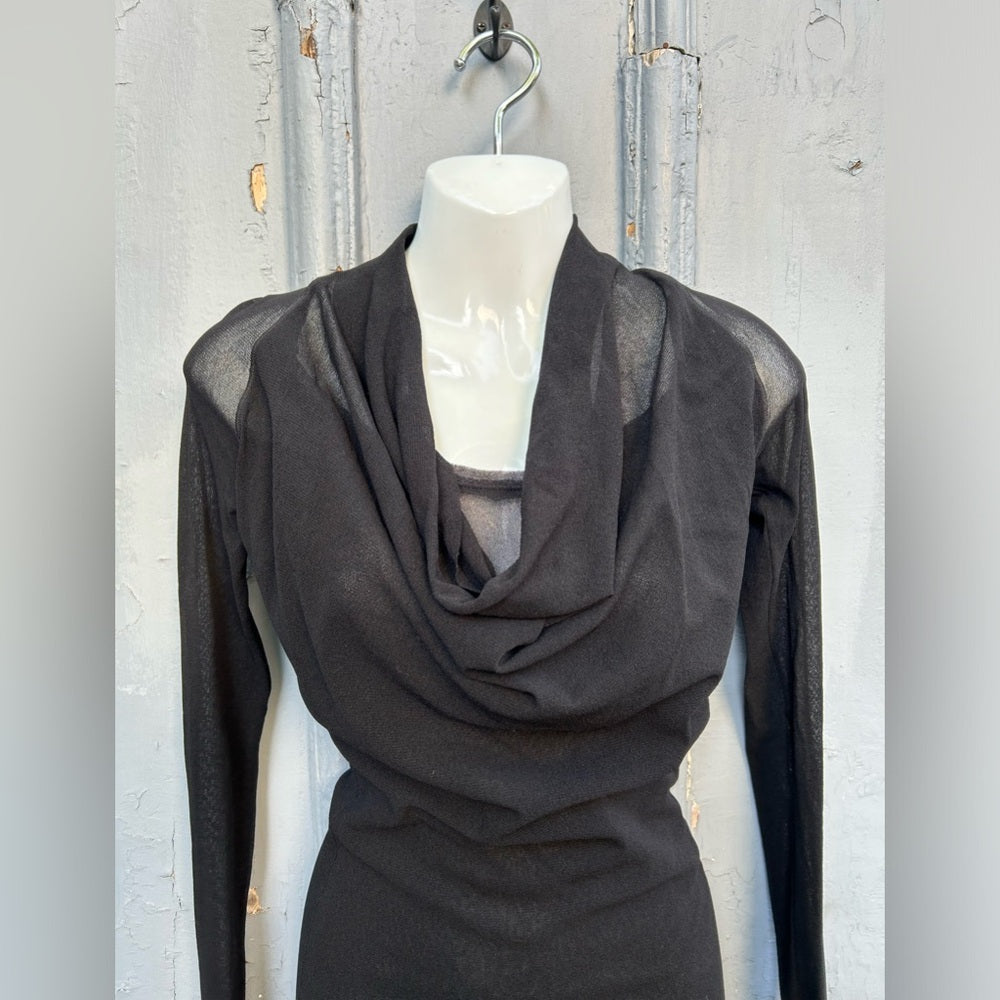 Fuzzi Black Cowl neck Mesh Dress, size XS