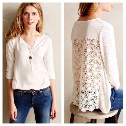 KNITTED & KNOTTED cream Crochet back Verso top XS