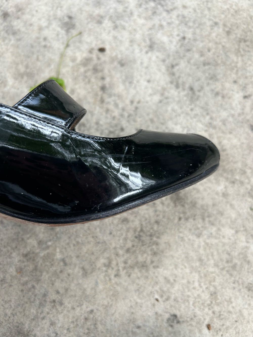 Anyi Lu Black Patent Leather Tulip Slingback Heels, size 39