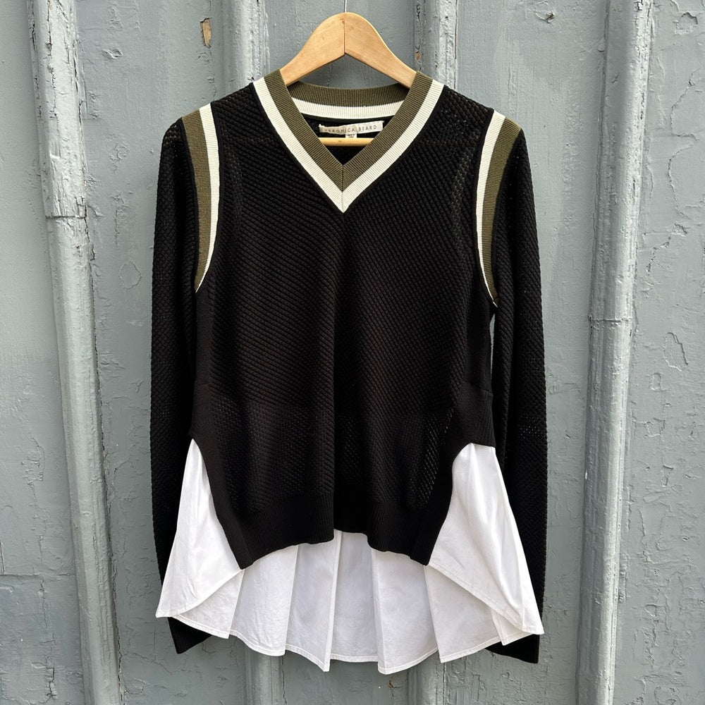 Veronica Beard Mixed Media V-Neck Sweater, size M