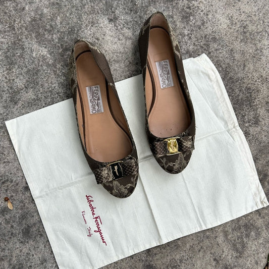 Ferragamo Lace and Satin Tarita Ballet Flats, size 9.5