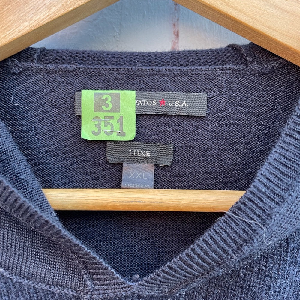 John Varvatos LUXE Navy Wool Hoodie Sweater, size XXL