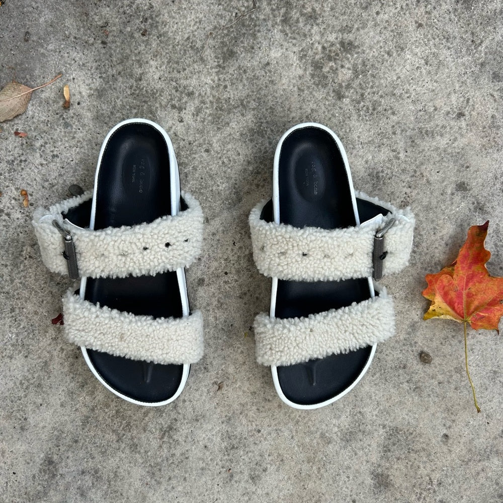 rag & bone Fluffy Shearling Evin Slide Platforms, size 38