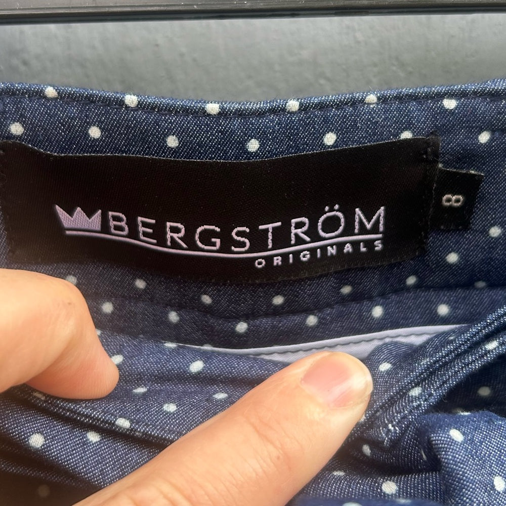 Bergstrom wide leg blue polka dot tie trouser, size 8