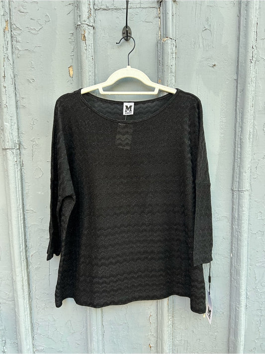 M Missoni Black Metallic Sparkle Lurex Stretch Knit Wave Top, BNWT, Small