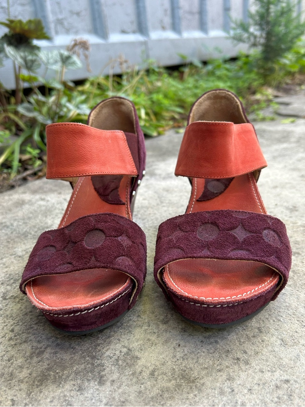 John Fluevog Low Rule Selma Embossed Suede Sandal, size 7.5