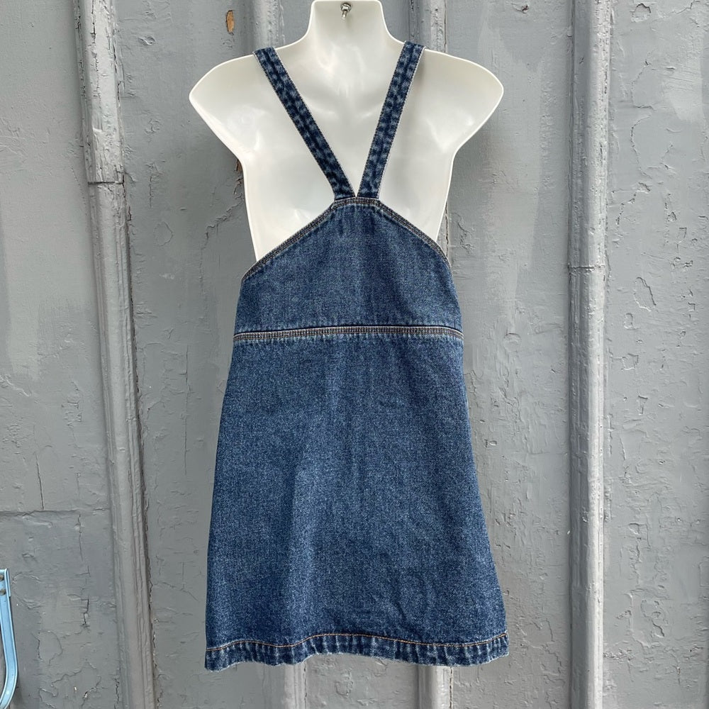 Monki Mini Denim Overall Dress, size XXS