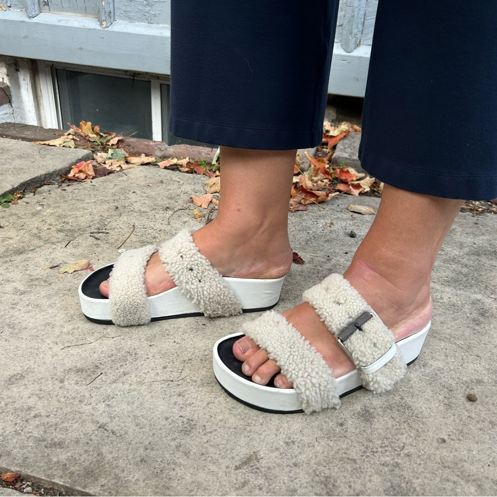 rag & bone Fluffy Shearling Evin Slide Platforms, size 38