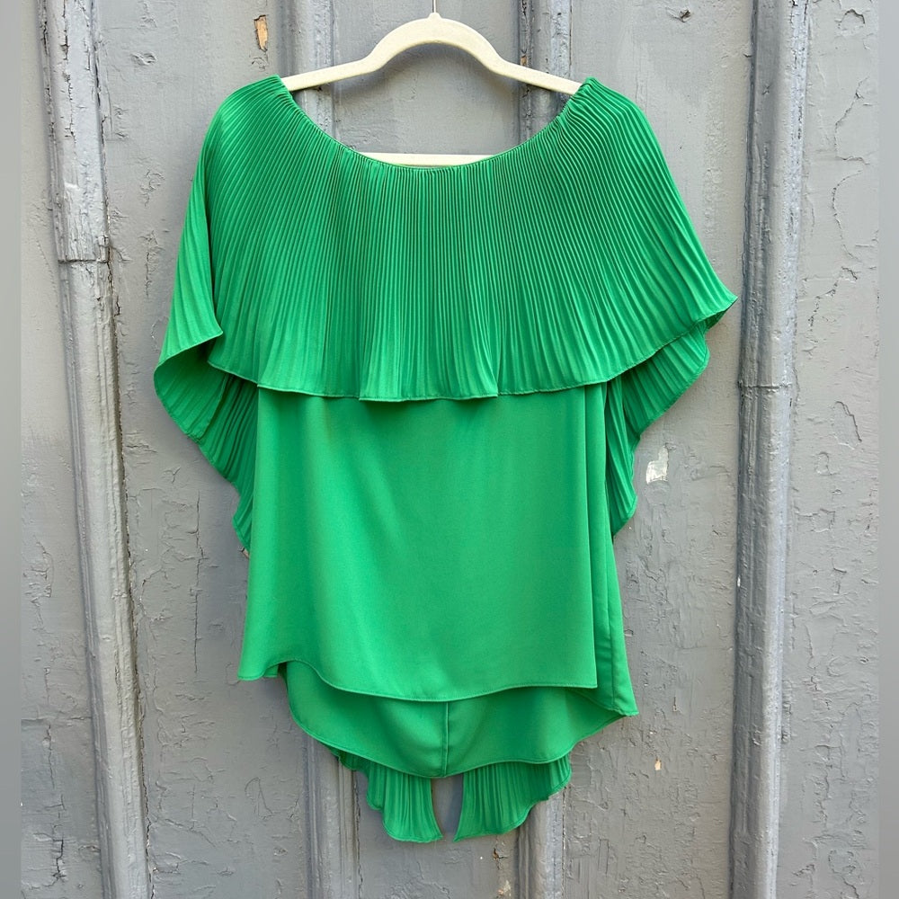 Halston green shawl draped blouse, size XL