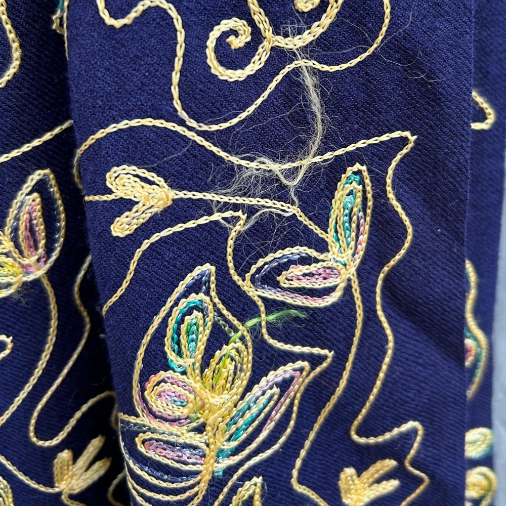 Wool Kashmir Blue and Gold Wrap Shawl Scarf