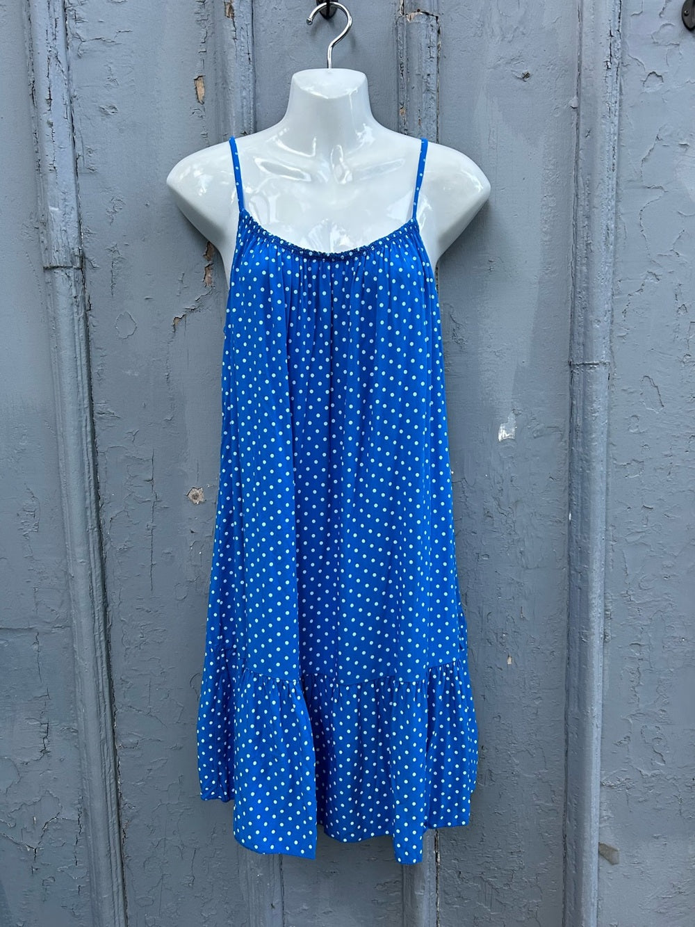 Blue polka dot shift, no brand, size approx M
