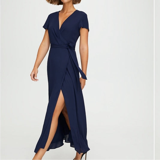 Aritzia Slit Wrap Navy Dress, size XXS