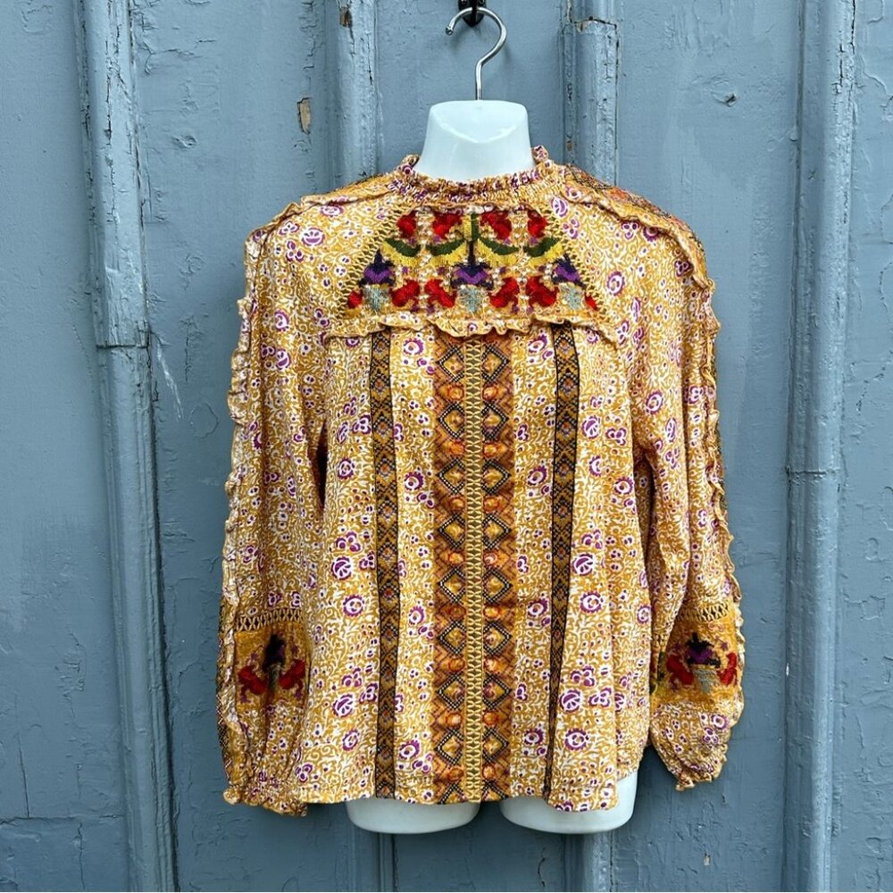 Anthropologie Maeve Goldie Embroidered Blouse, size 6