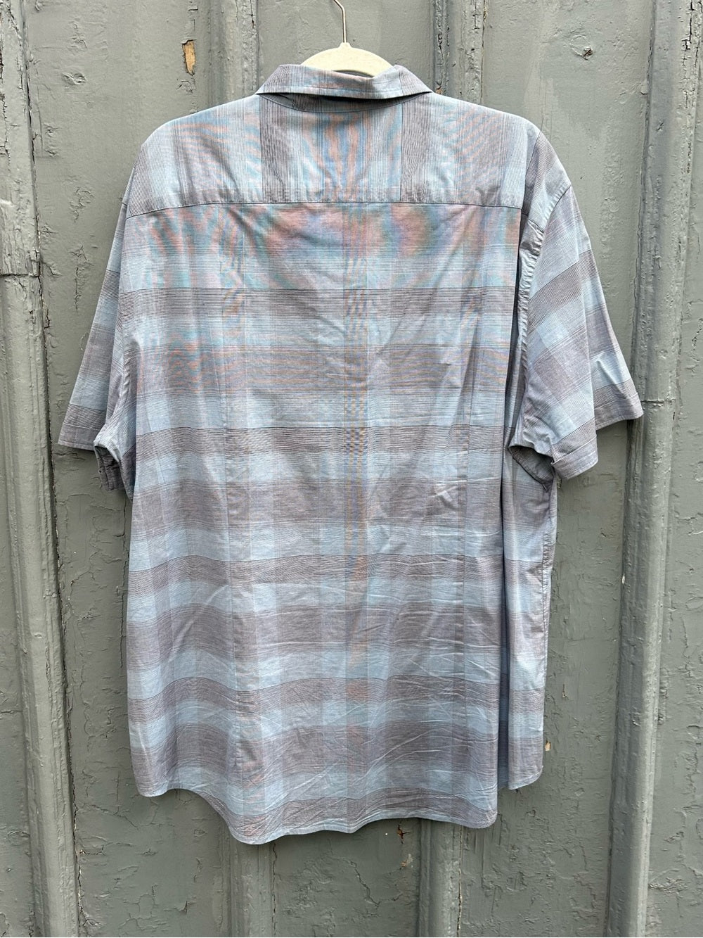 John Varvatos Luxe Blue Plaid SS button down, size XXL
