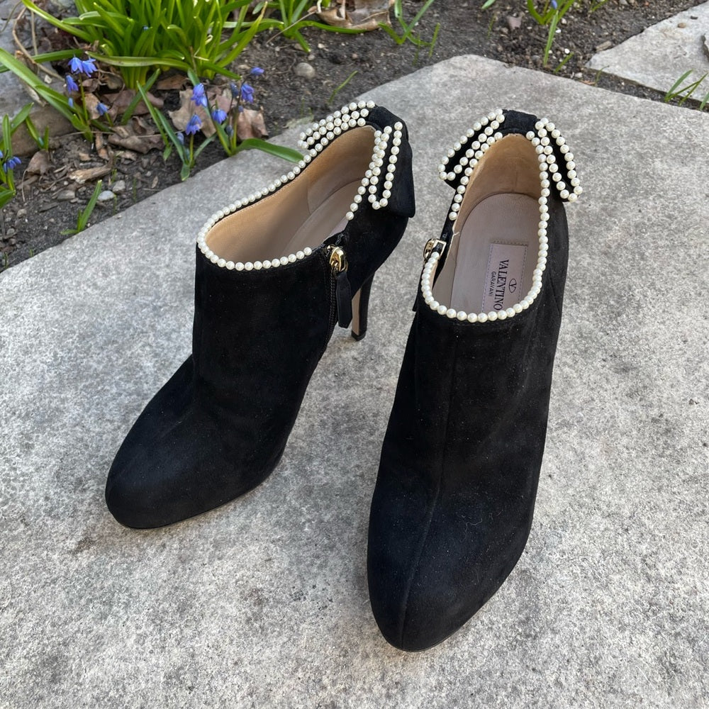 Valentino Suede Pearl detail ankle Boots, size 38.5