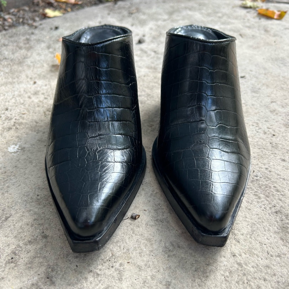 rag & bone Santiago snakeskin slide boots, size 38