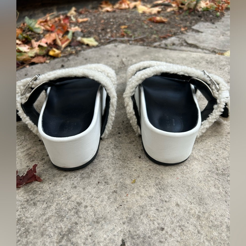 rag & bone Fluffy Shearling Evin Slide Platforms, size 38