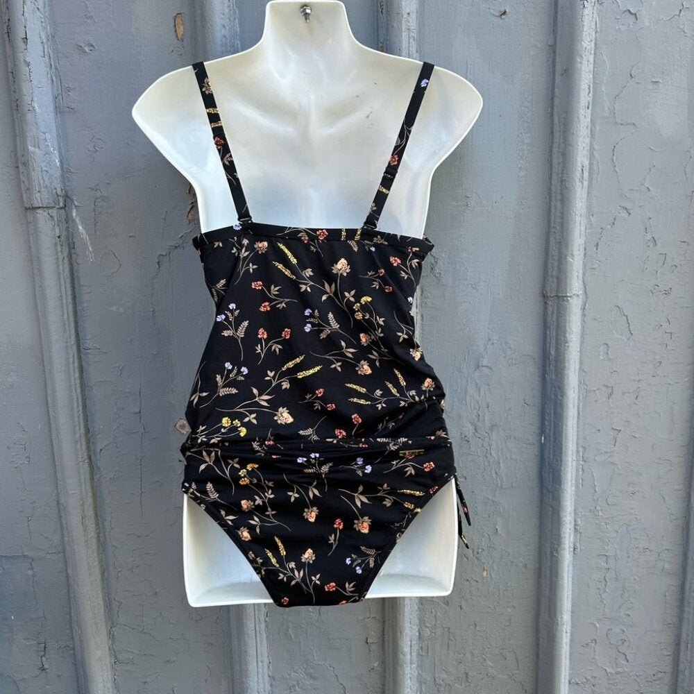 Skye Black Floral Tankini, Small