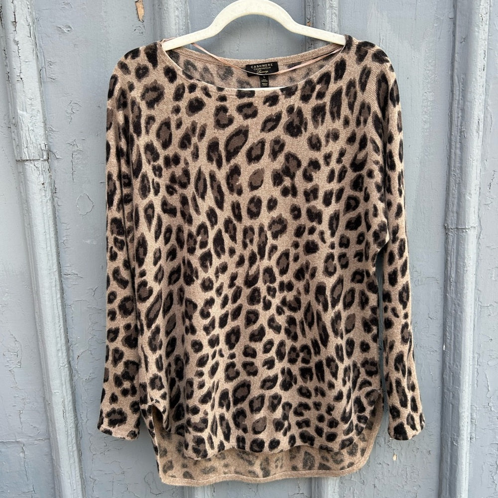 Charter Club Cheetah Print Cashmere Sweater, Small