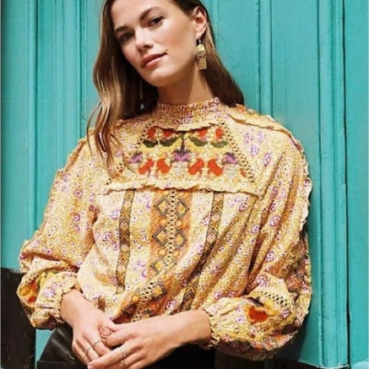 Anthropologie Maeve Goldie Embroidered Blouse, size 6