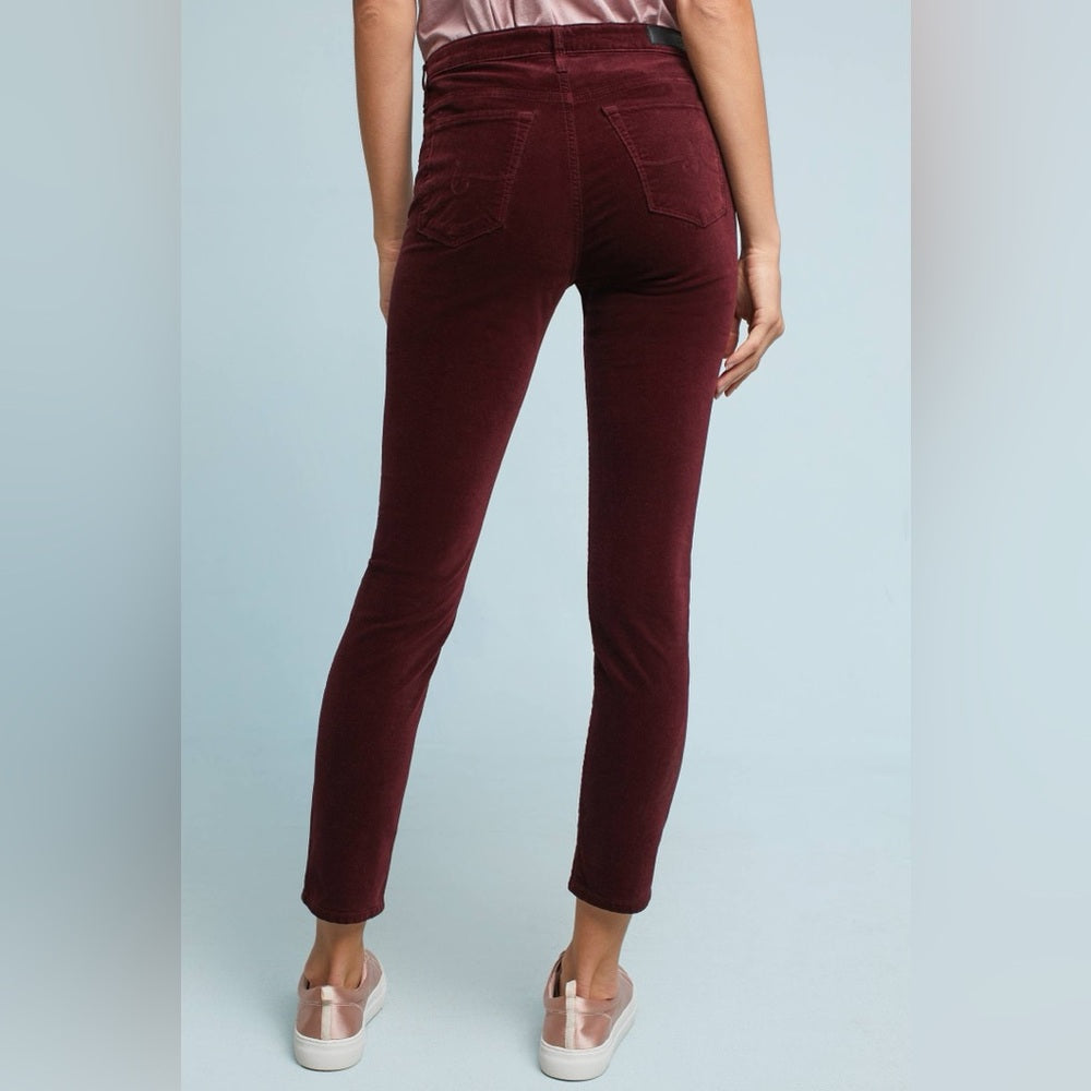 AG Merlot Velvet Stevie Slim Straight Pants, Size 30
