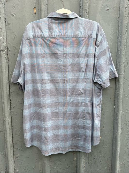 John Varvatos Luxe Blue Plaid SS button down, size XXL