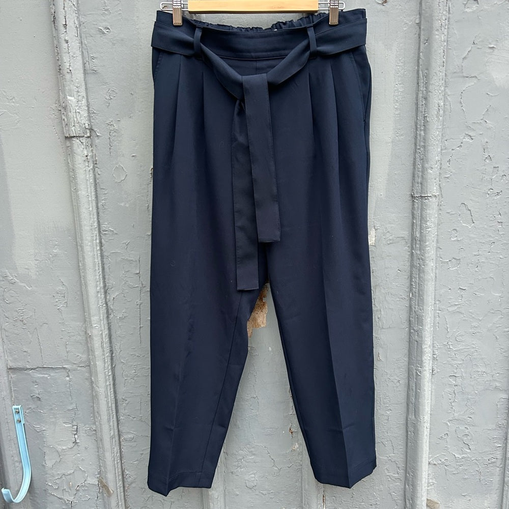 Loft Navy Tie front High Rise Tapered pants, size M