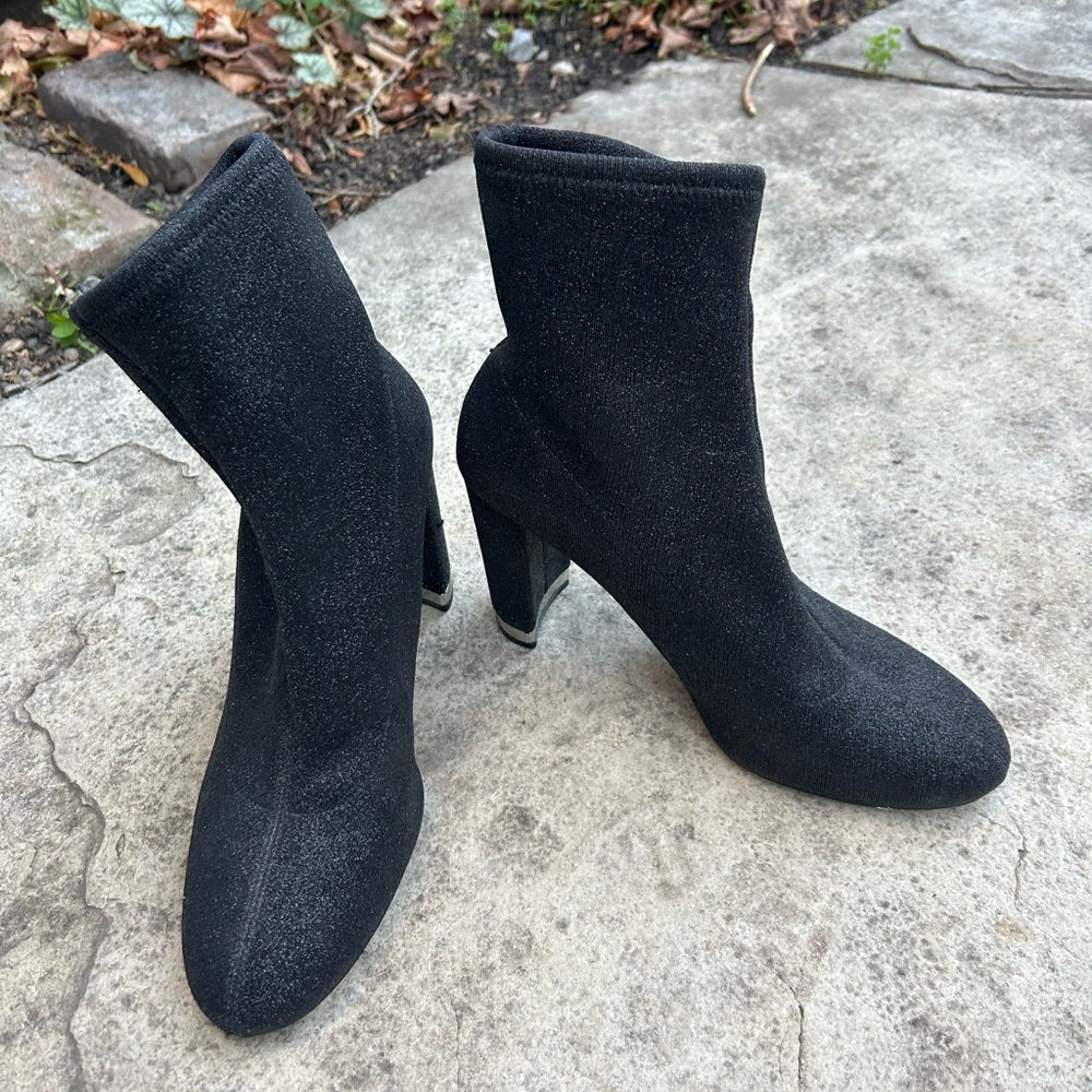 Michael Michael Kors Mandy Black Glitter Stretch-Knit Ankle Boot, size 10