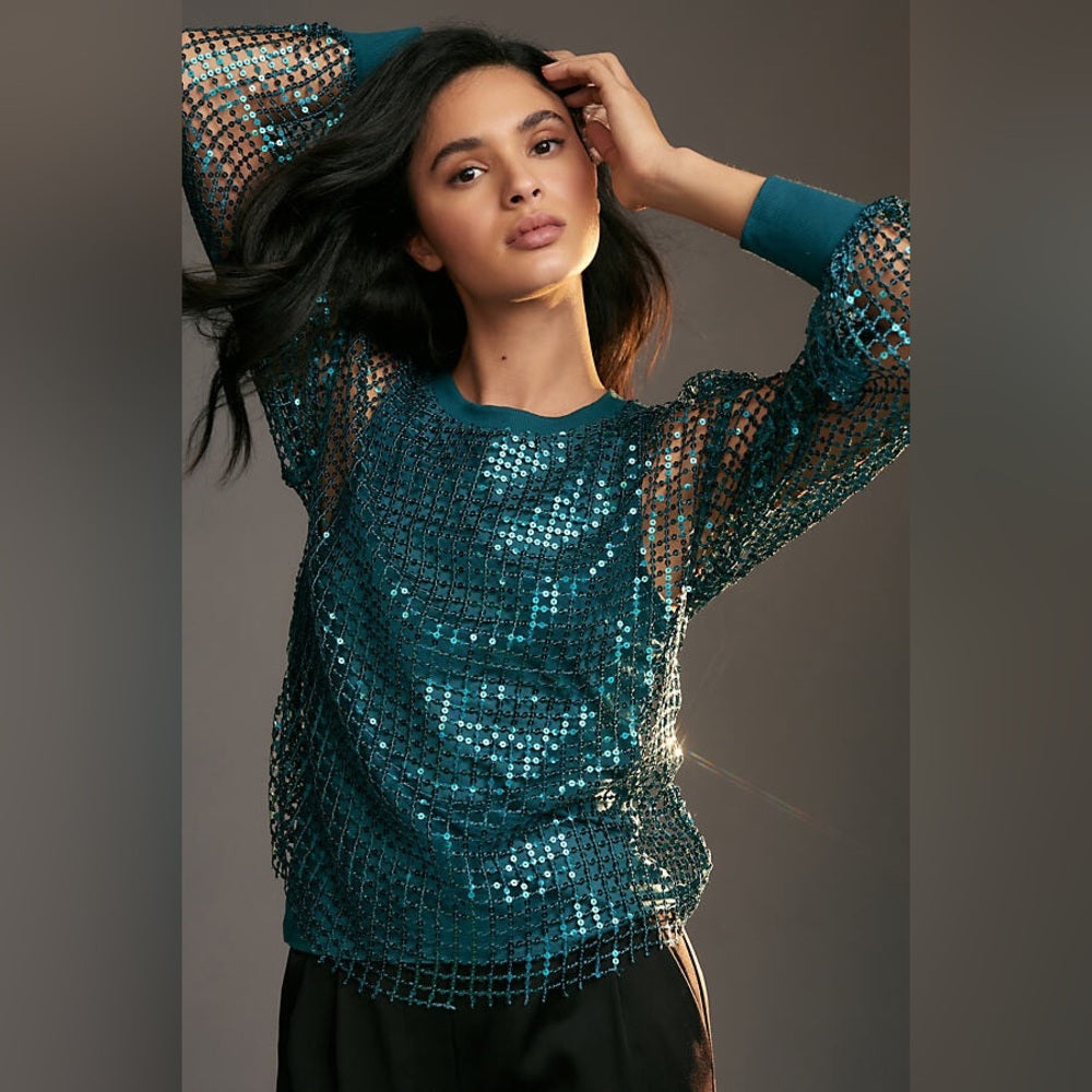 Pilcro Long-Sleeve Sequin Top, Medium