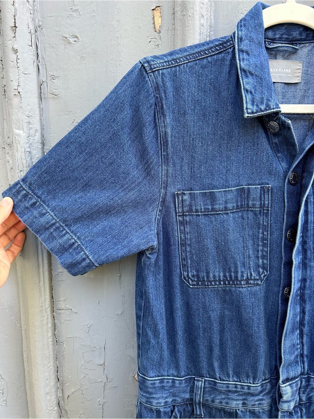 Everlane The Short Sleeve Denim Coverall, size 6