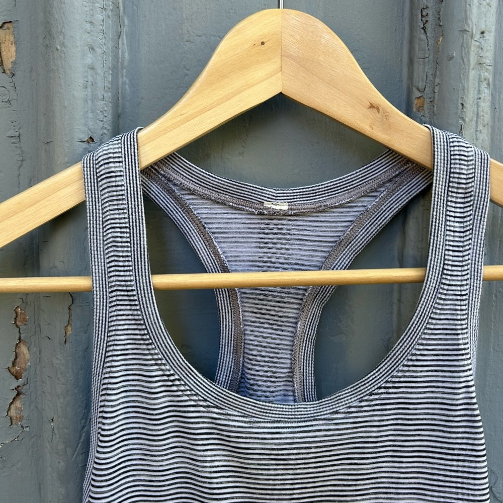 Lululemon swiftly black and white striped tank, size 2