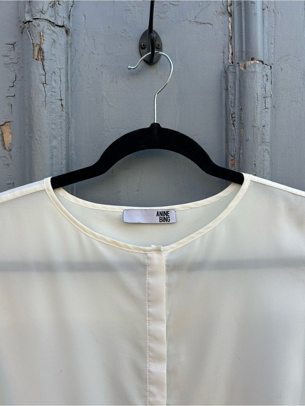 Anine Bing Collarless Sheer buttondown, Small