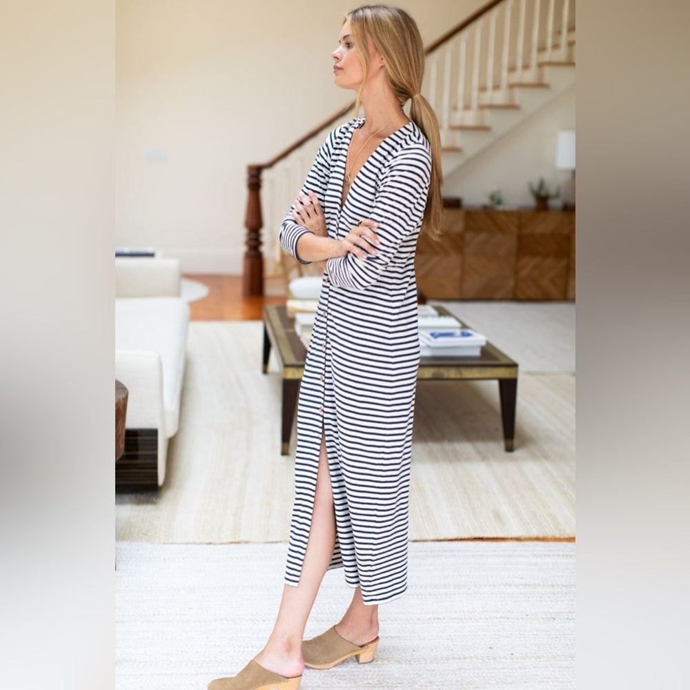 Emerson Fry long V Neck Navy Striped maxi dress, BNWT, Large