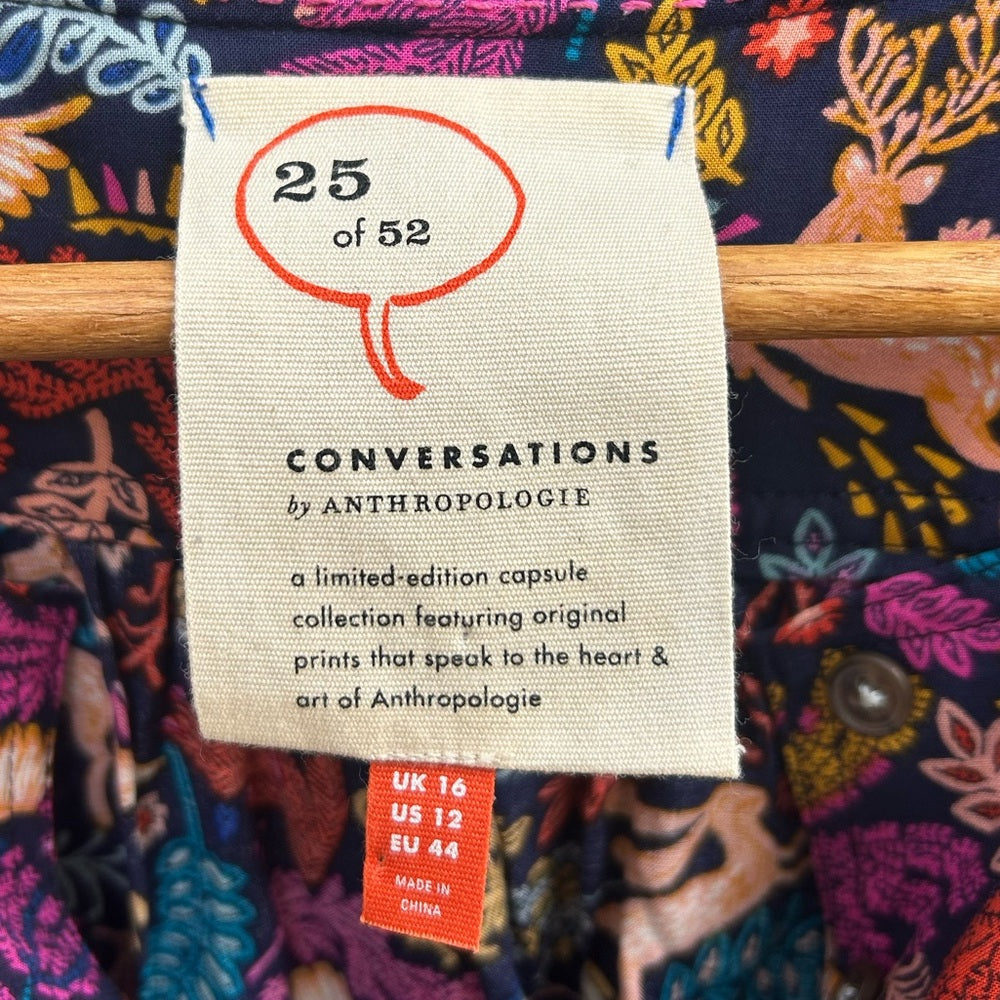 Anthropologie 25 Of 52 Conversations Forest Friends Blouse, size 12