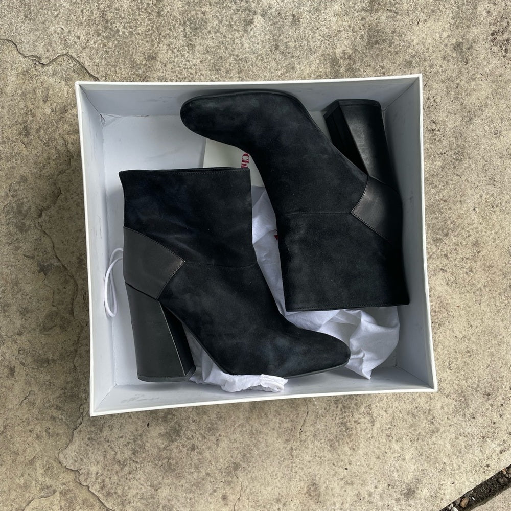 See By Chloé Black Suede Leather Ankle Boots, Size 37