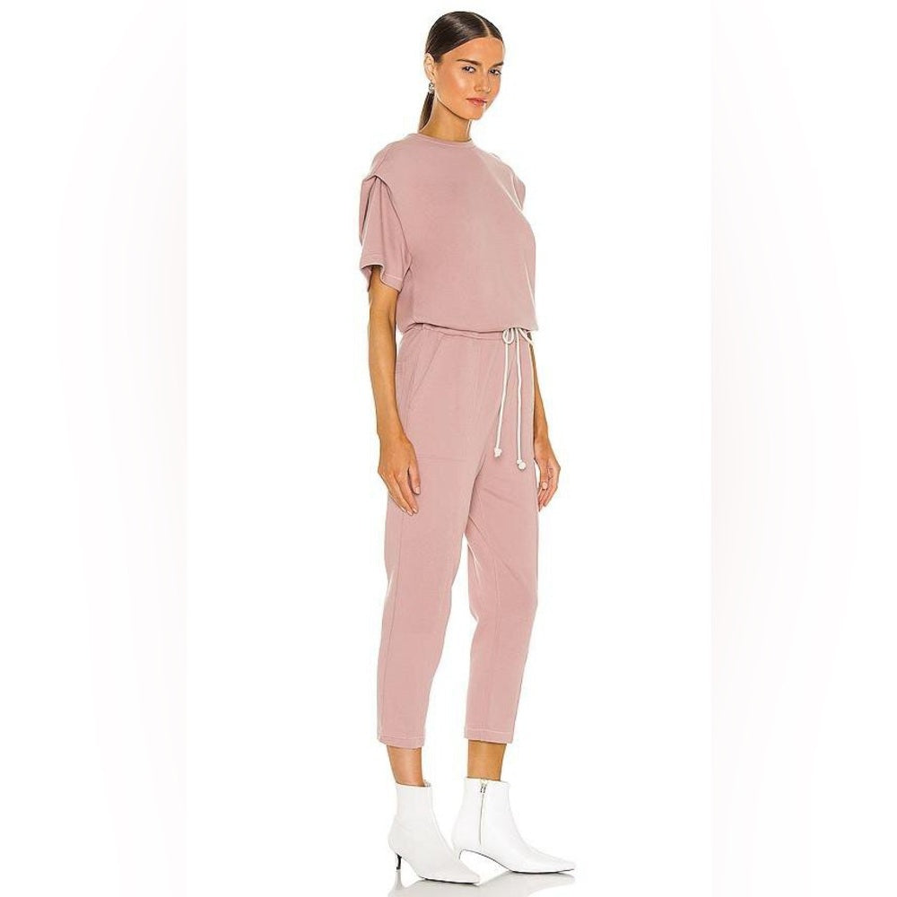 Pistola Clarisse French Terry Shoulder Pleat Jumpsuit in Cameo Pink, size XS