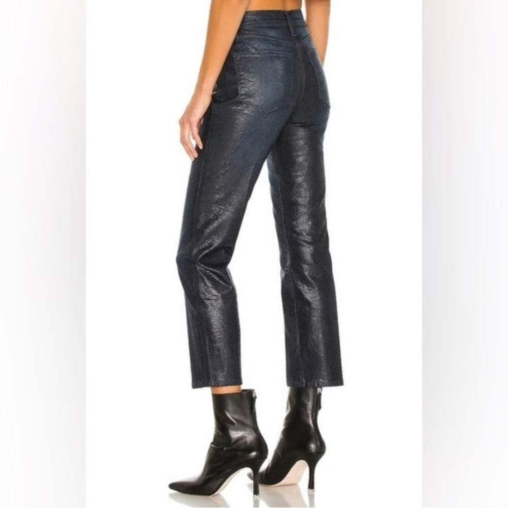 Frame Le Straight High Coated Snakeskin Jeans, size 30