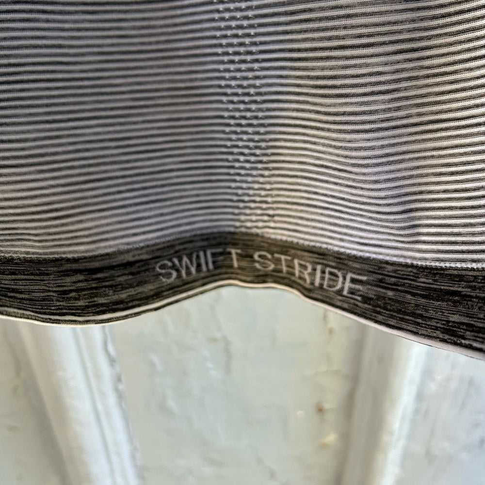Lululemon swiftly black and white striped tank, size 2