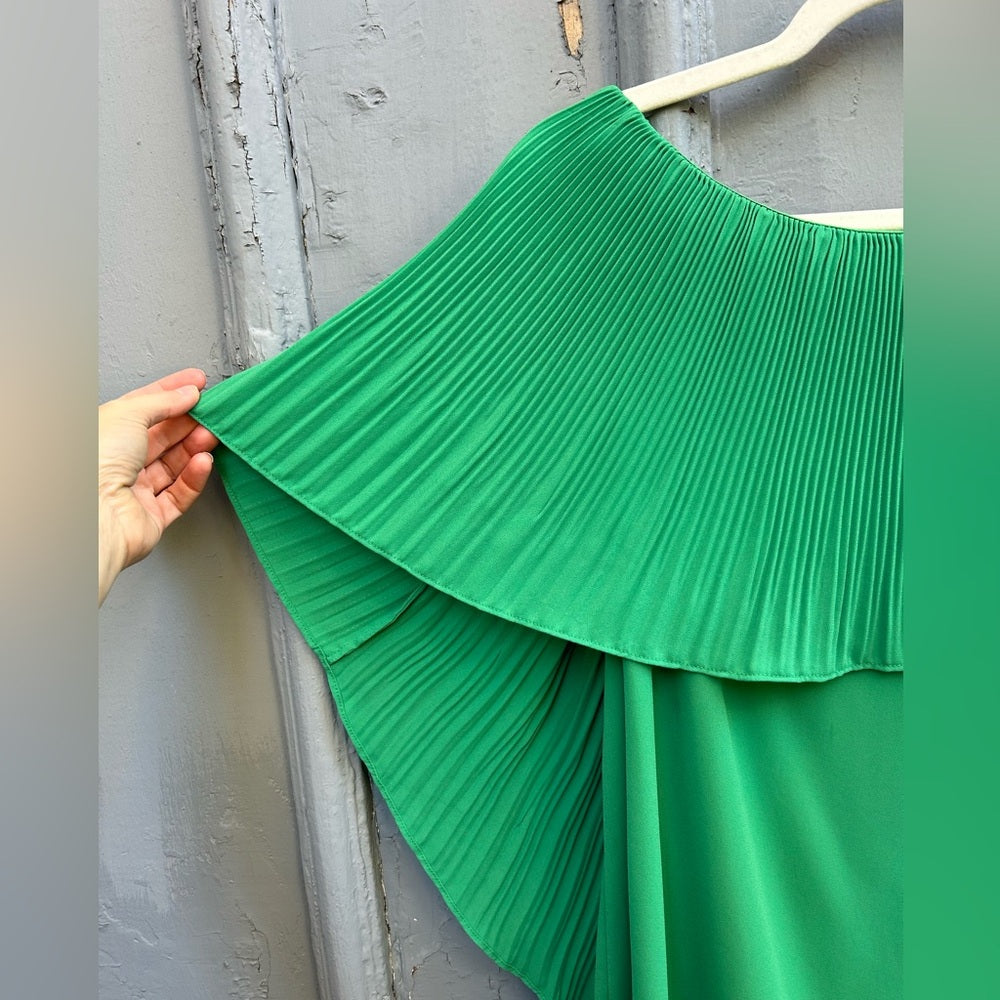 Halston green shawl draped blouse, size XL