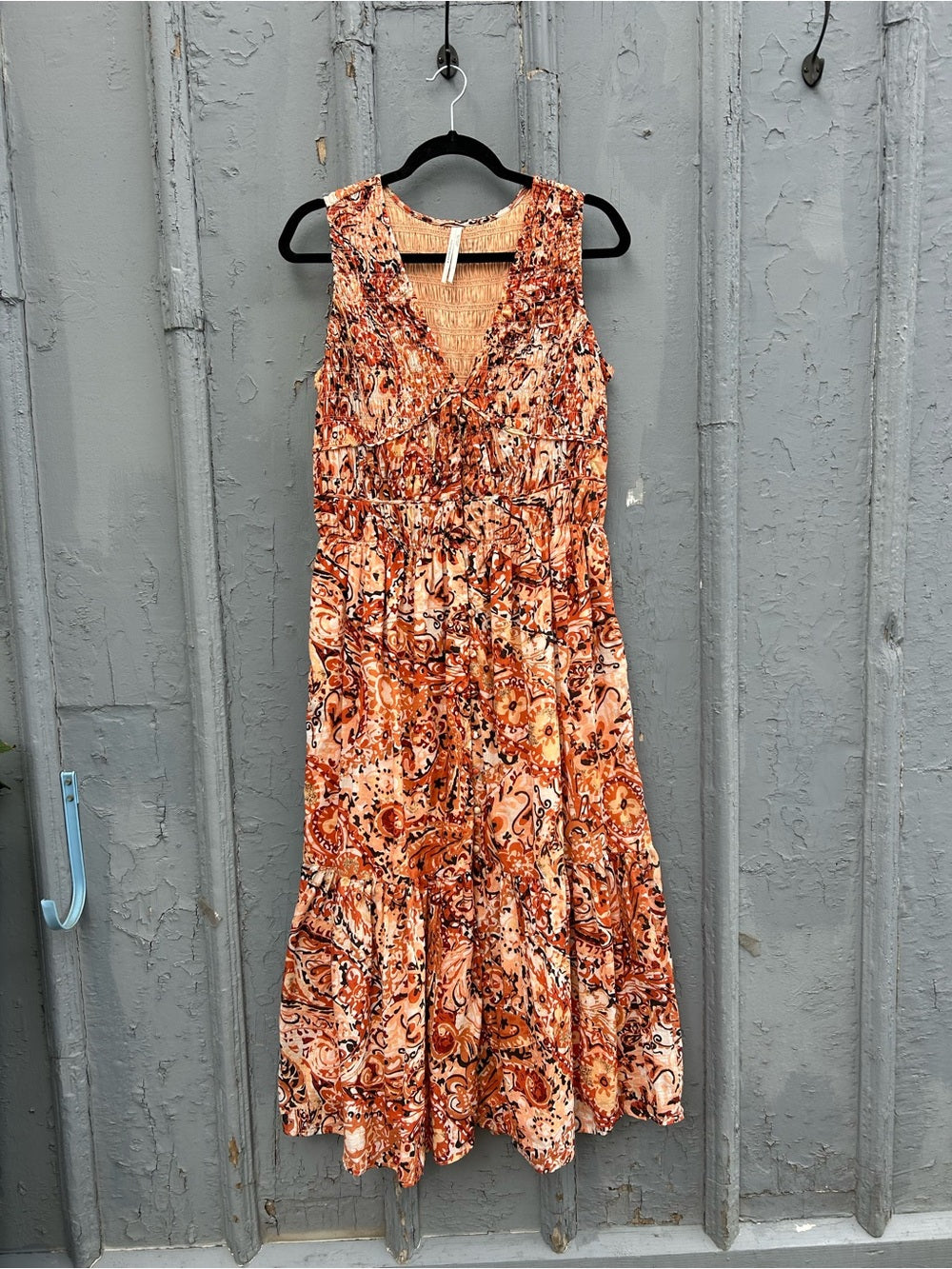 Anthropologie Peregrine Smocked Orange Maxi Dress, Large