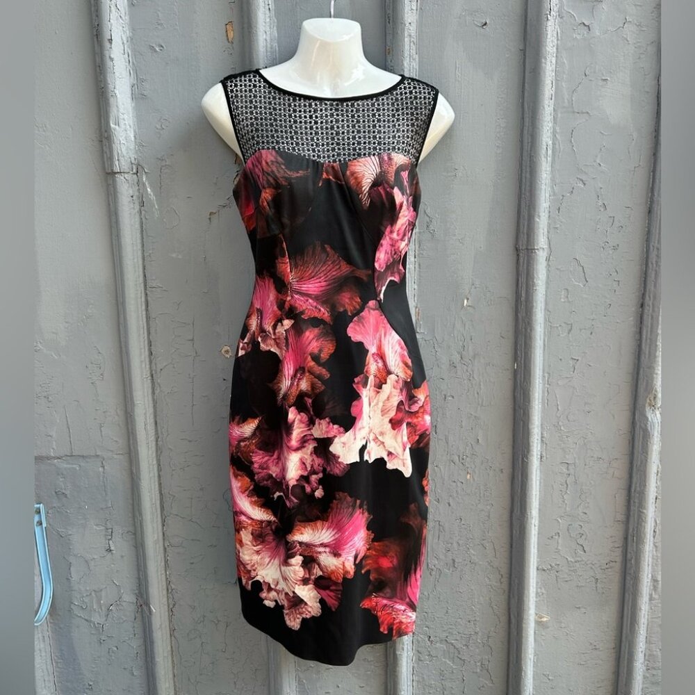 Karen Millen Midnight Orchid Floral Print Dress, size 8