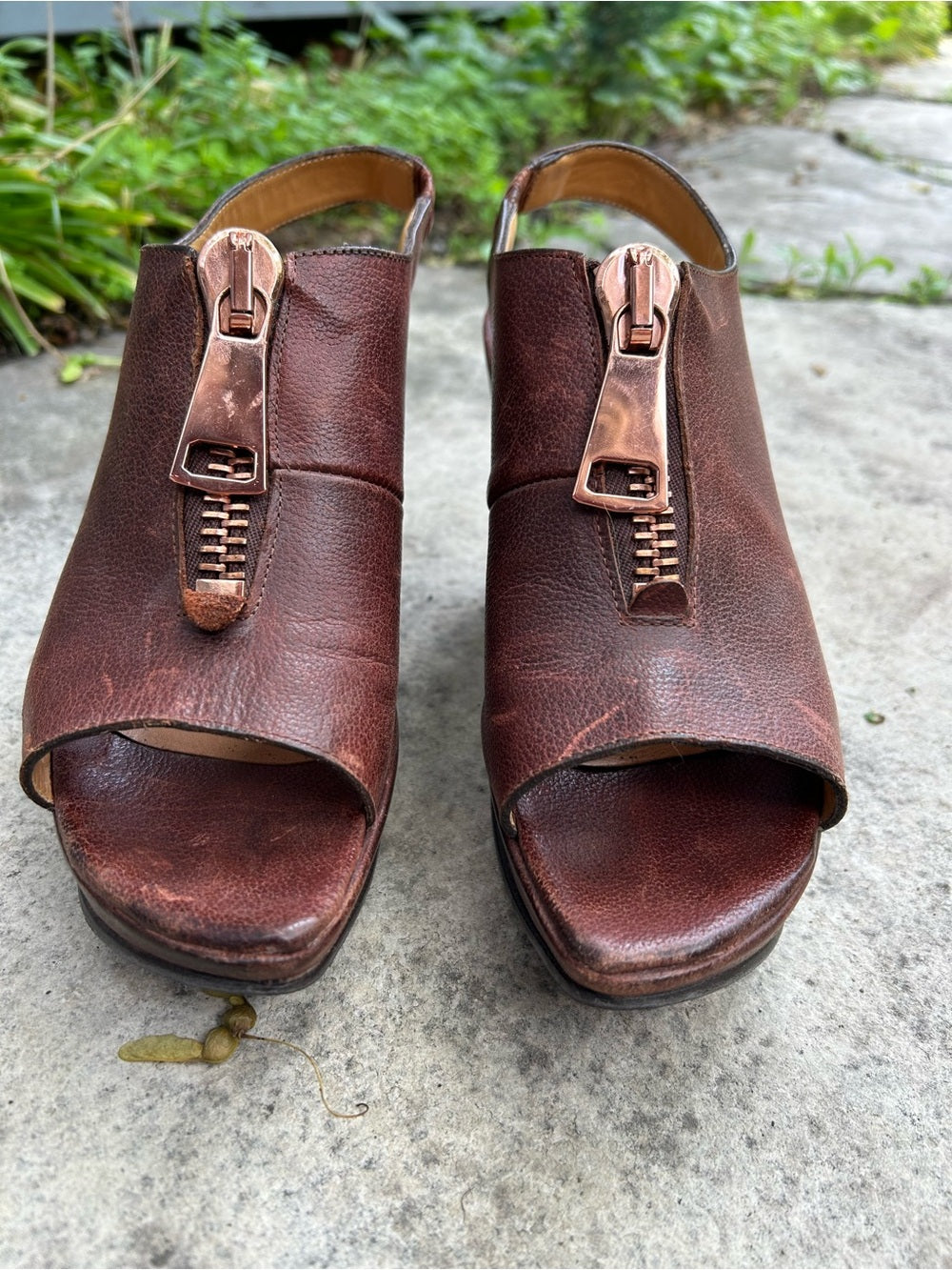 John Fluevog Brown Prepare 2.0 Tent Open Toe Platform Sandal, size 7