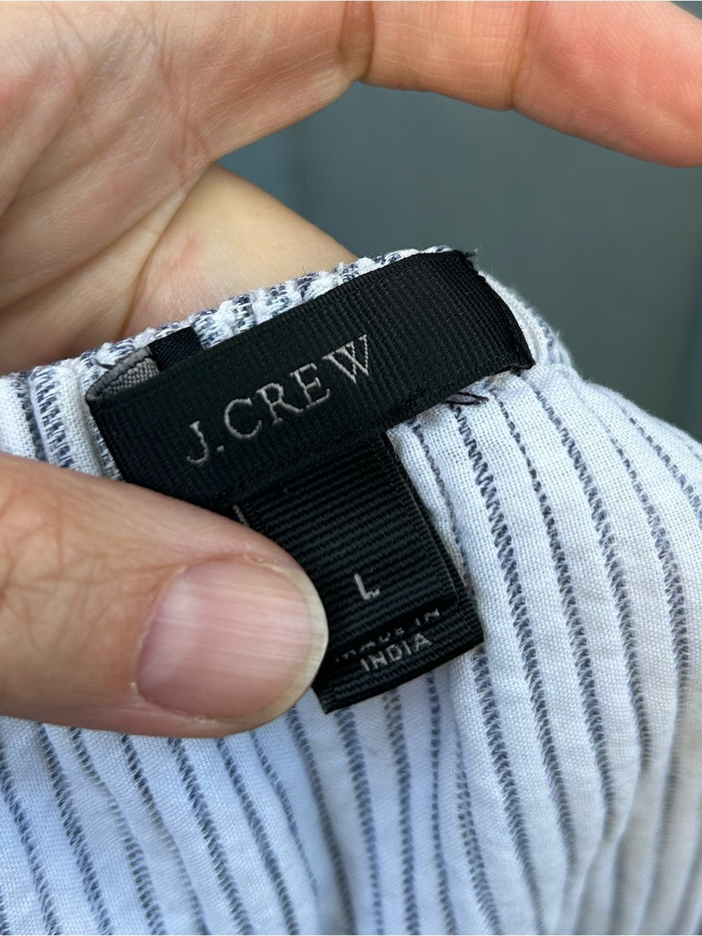 J Crew Blue Striped off the shoulder cotton dress, size L