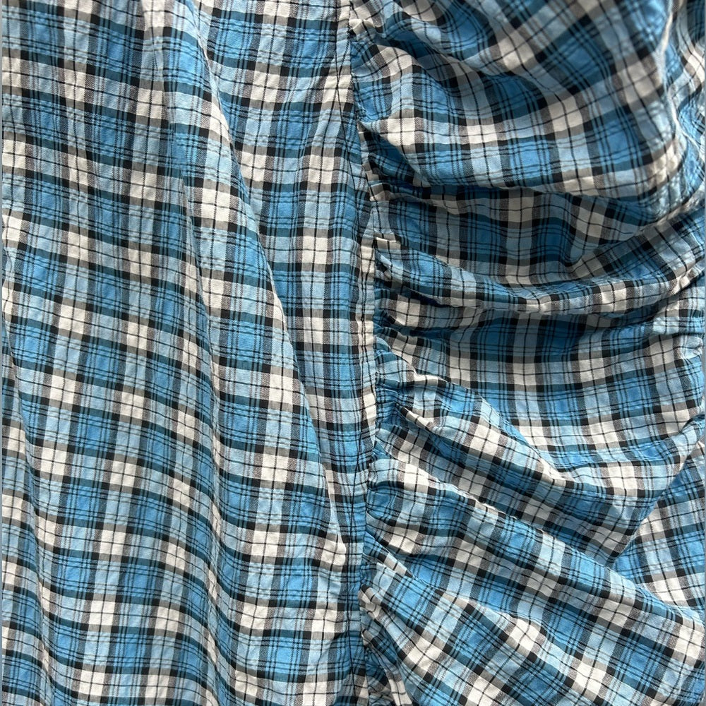 GANNI Gathered checked seersucker mini dress, size 34 (XS)