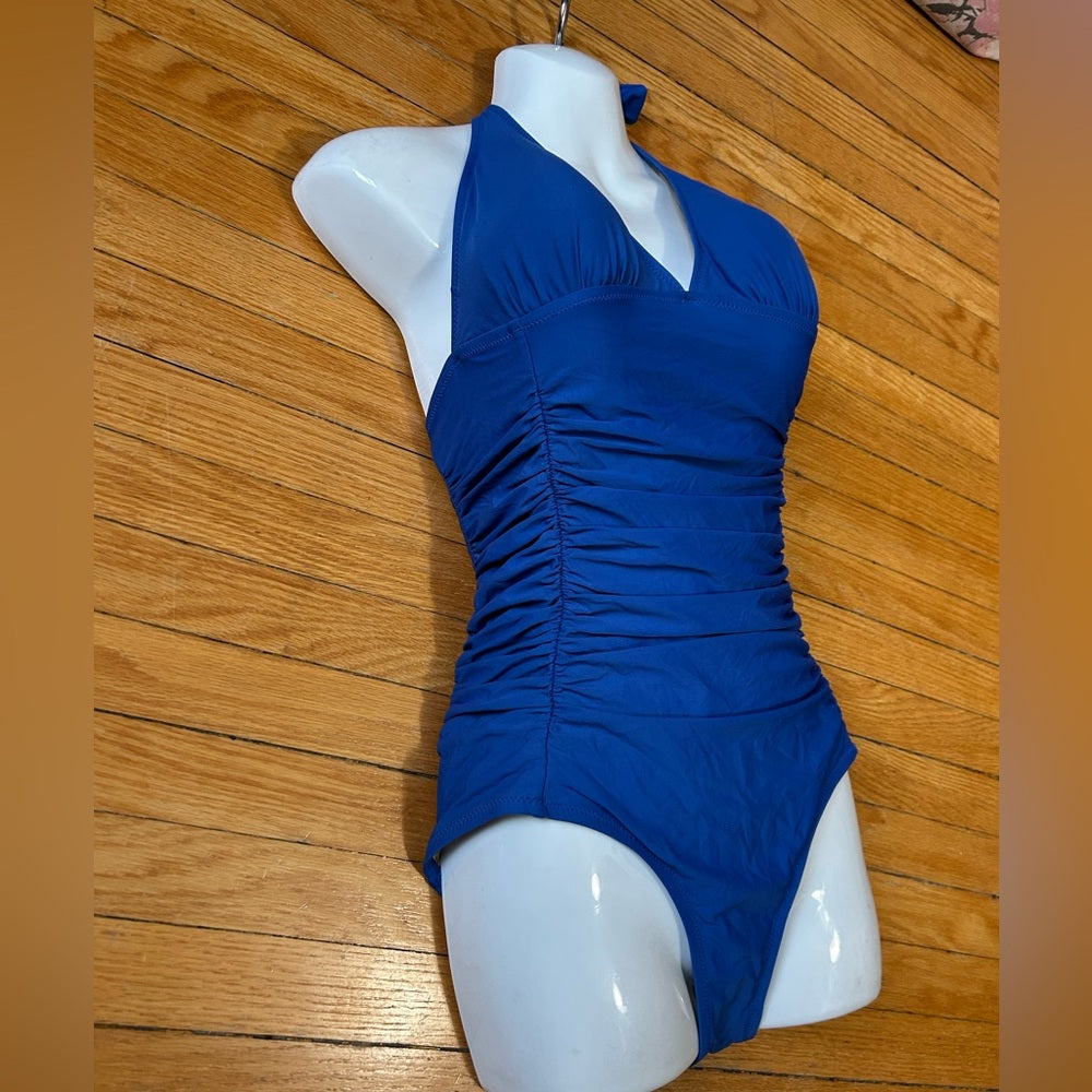 J Crew Blue Ruched One Piece, size 8